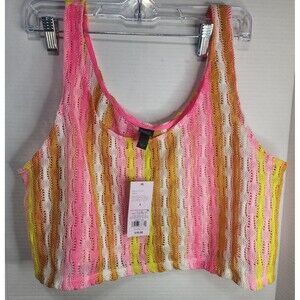 Wild Fable Women's Openwork Swing Crop Tank Top Sheer Crochet Size Large Pink